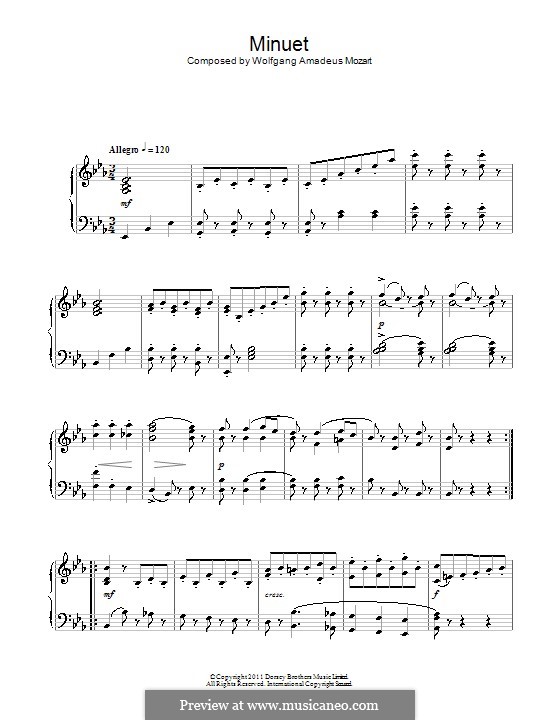 Symphony No.39 in E Flat Major, K.543: minueto, para piano by Wolfgang Amadeus Mozart