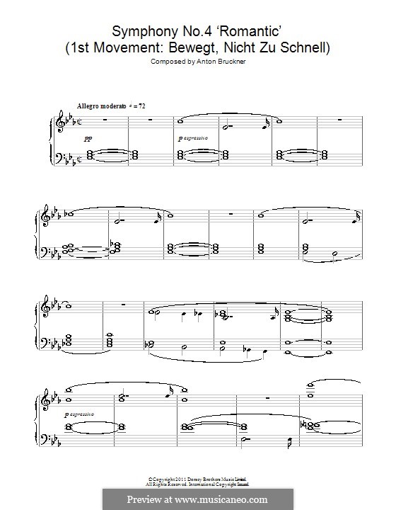 Symphony No.4 in E Flat Major 'Romantic', WAB 104: Movement I. Arrangement for two pianos four hands by Anton Bruckner