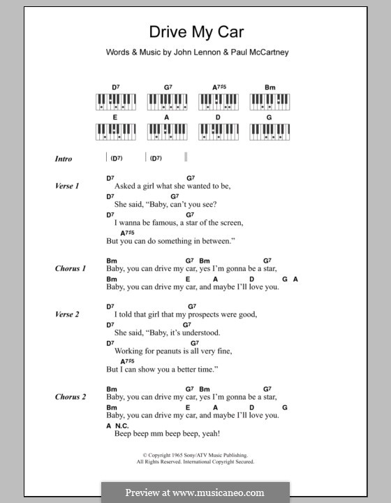 Drive My Car (The Beatles): letras e acordes para piano by John Lennon, Paul McCartney