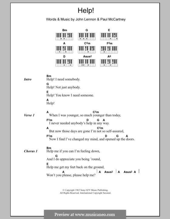 Help! (The Beatles): letras e acordes para piano by John Lennon, Paul McCartney