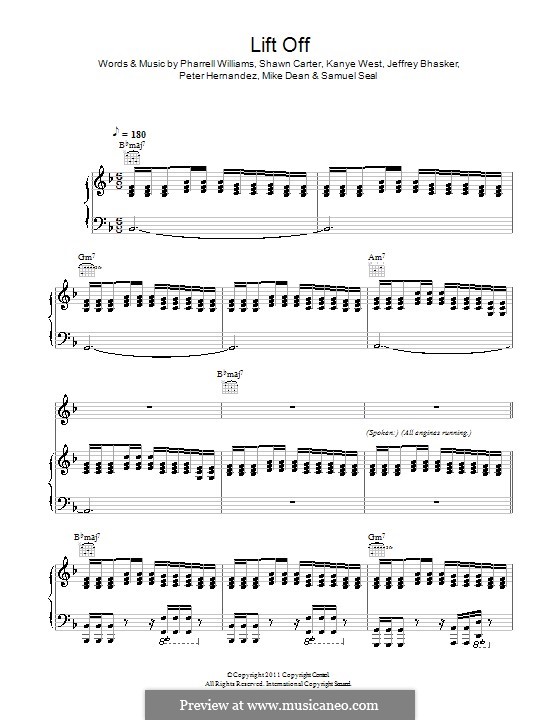 Lift Off (Jay Z & Kanye West Ft. Beyoncé): Para vocais e piano (ou Guitarra) by Seal, Jeff Bhasker, Kanye West, Mike Dean, Bruno Mars, Pharrell Williams