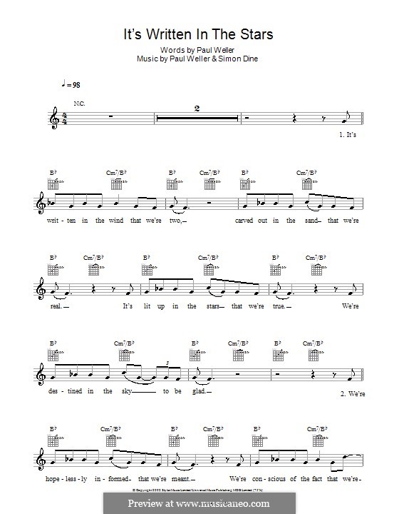 It's Written in the Stars: melodía,letras e acordes by Paul Weller, Simon Dine