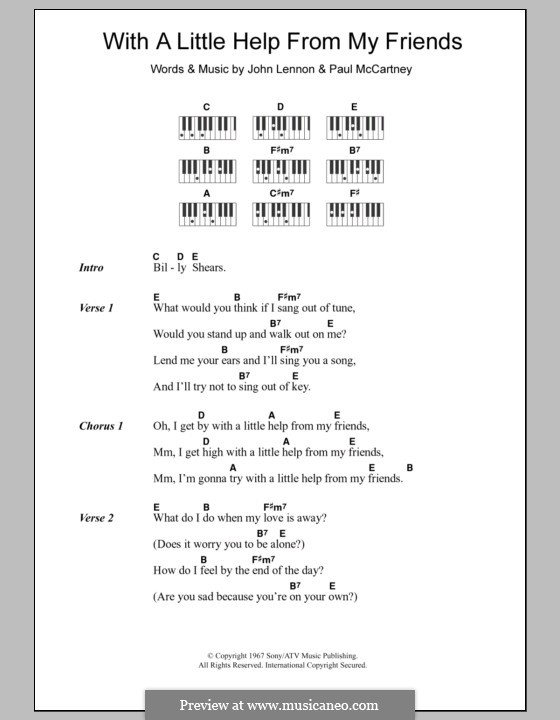 With a Little Help from My Friends (The Beatles): letras e acordes para piano by John Lennon, Paul McCartney