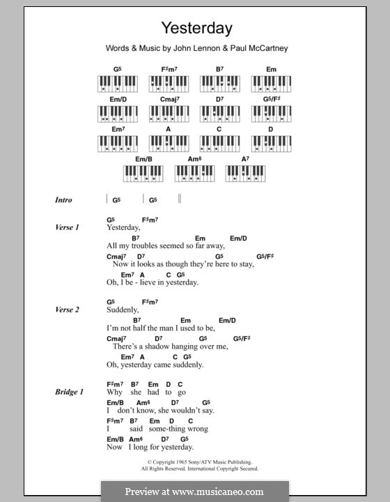 Vocal version: letras e acordes para piano by John Lennon, Paul McCartney