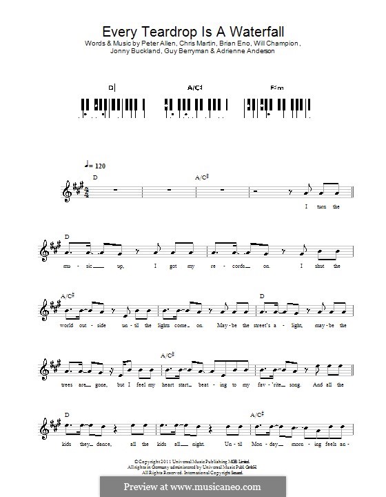 Every Teardrop is a Waterfall (Coldplay): para teclado by Adrienne Anderson, Brian Eno, Chris Martin, Guy Berryman, Jonny Buckland, Peter Allen, Will Champion