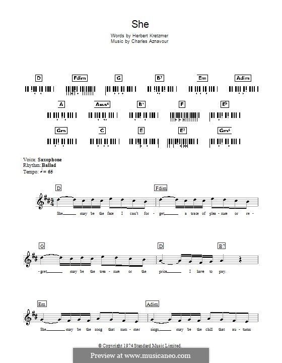 She: para teclado by Charles Aznavour