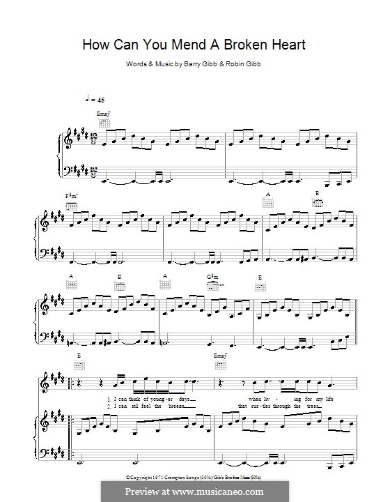 How Can You Mend a Broken Heart: For voice and piano or guitar (Al Green) by Barry Gibb, Robin Gibb