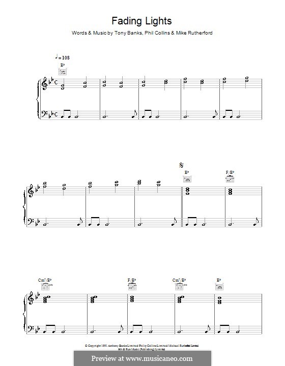 Fading Lights (Genesis): Para vocais e piano (ou Guitarra) by Tony Banks, Mike Rutherford, Phil Collins