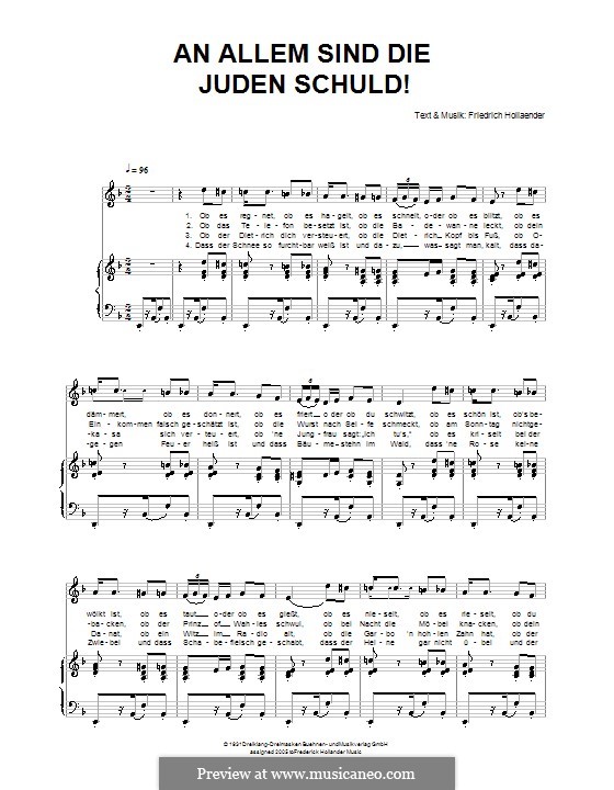 An Allem Sind die Juden Schuld!: Para vocais e piano by Friedrich Holländer