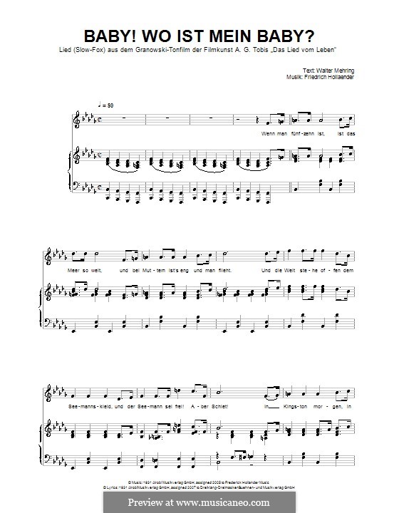 Baby! Wo ist mein Baby?: Para vocais e piano by Friedrich Holländer