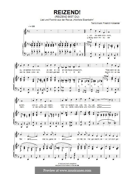 Reizend! (Reizend bist du): Para vocais e piano by Friedrich Holländer