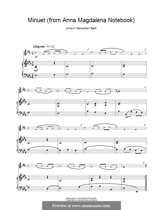 No.4 Minuet in G Major, BWV Anh.114: para clarinete e piano by Johann Sebastian Bach