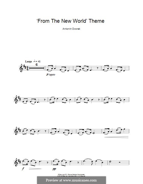 Movement II (Largo) Printable Scores: Theme, for clarinet by Antonín Dvořák