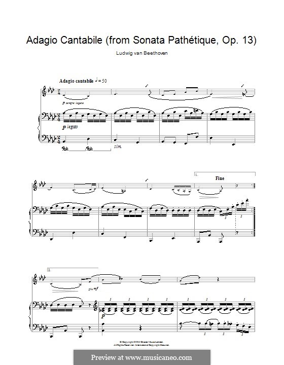 Movement II (Printable scores): versão para clarinete e piano by Ludwig van Beethoven