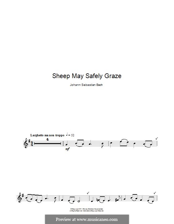 Sheep May Safely Graze (Printable Scores): para clarinete by Johann Sebastian Bach