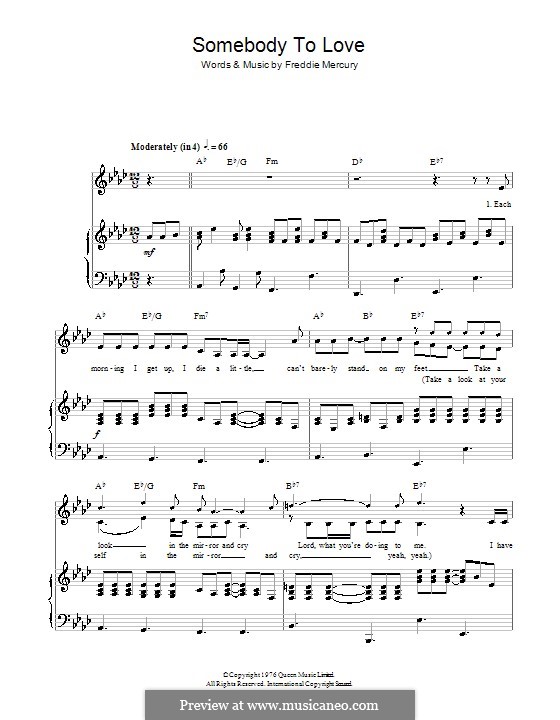 Somebody to Love (Queen): para vocais,piano ou guitarra by Freddie Mercury