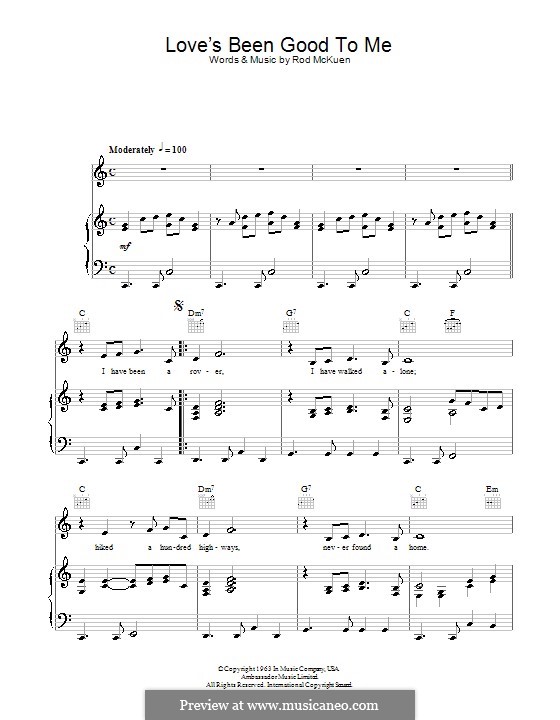 Love's Been Good To Me (Frank Sinatra): Para vocais e piano (ou Guitarra) by Rod McKuen