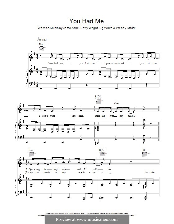 You Had Me: Para vocais e piano (ou Guitarra) by Betty Wright, Eg White, Joss Stone, Wendy Stoker