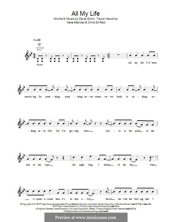 All My Life: melodía,letras e acordes by Christopher Shiflett, David Grohl, Nate Mendel, Taylor Hawkins