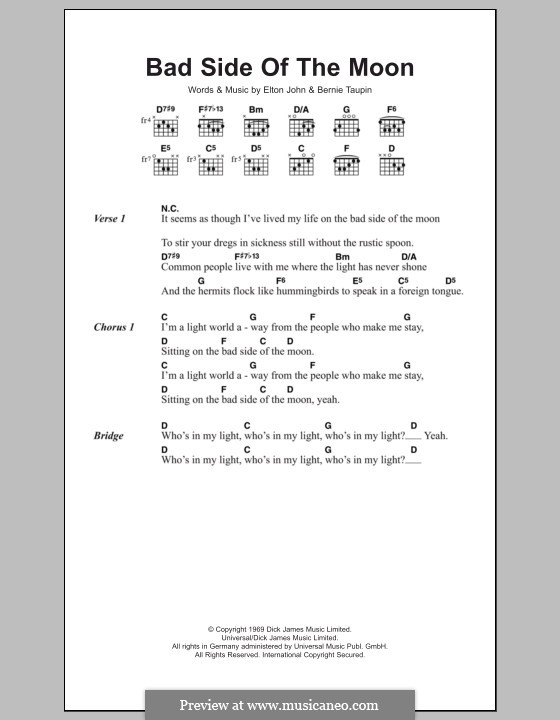 Bad Side of the Moon: Letras e Acordes by Elton John