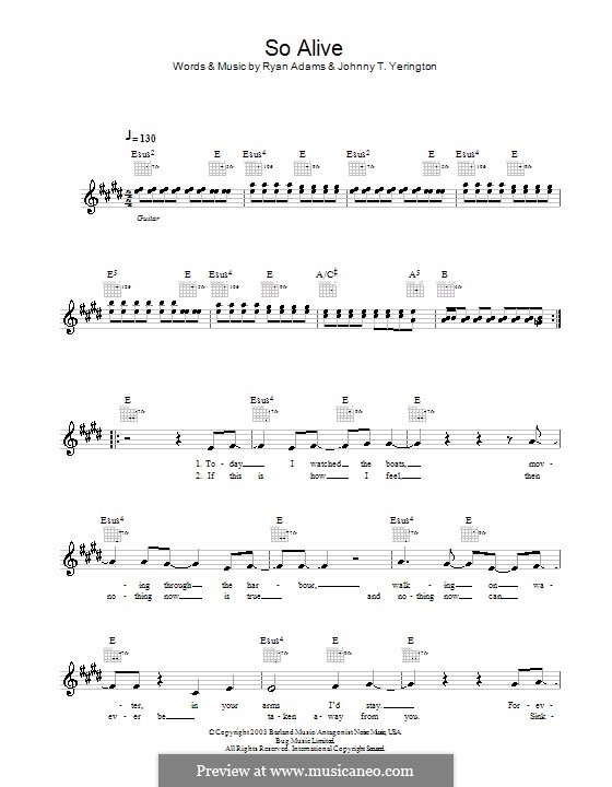 So Alive: melodía,letras e acordes by Johnny T. Yerington, Ryan Adams