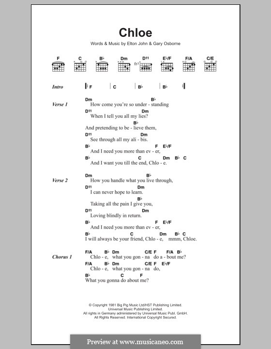 Chloe: Letras e Acordes by Elton John, Gary Osborne