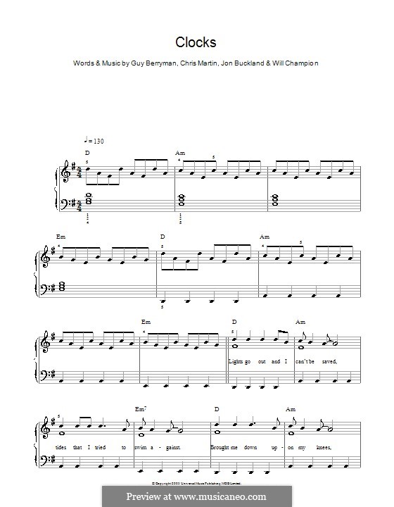 Piano version: Easy notes by Chris Martin, Guy Berryman, Jonny Buckland, Will Champion