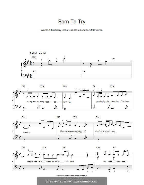Born to Try: Facil para o piano by Audius Mtawarira, Delta Goodrem