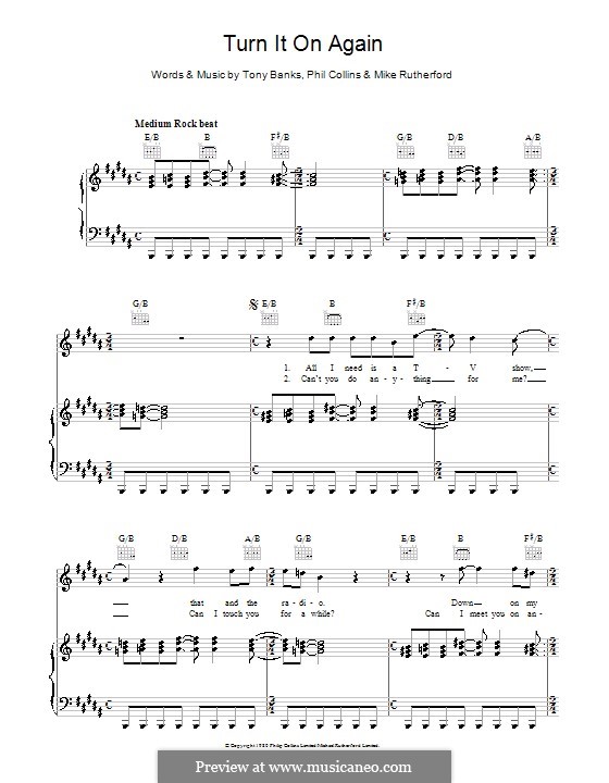 Turn it on Again (Genesis): Para vocais e piano (ou Guitarra) by Tony Banks, Mike Rutherford, Phil Collins