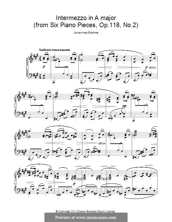 Six Pieces, Op.118: No.2 Intermezzo in A Major by Johannes Brahms
