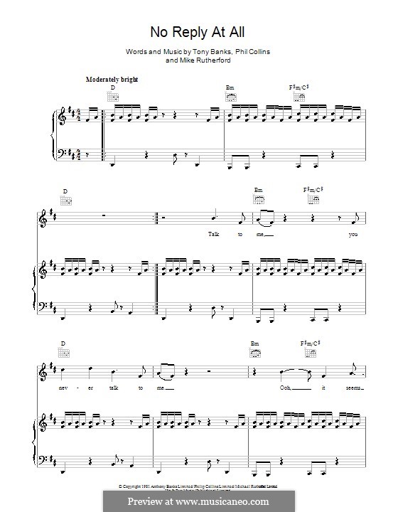 No Reply At All (Genesis): Para vocais e piano (ou Guitarra) by Tony Banks, Mike Rutherford, Phil Collins