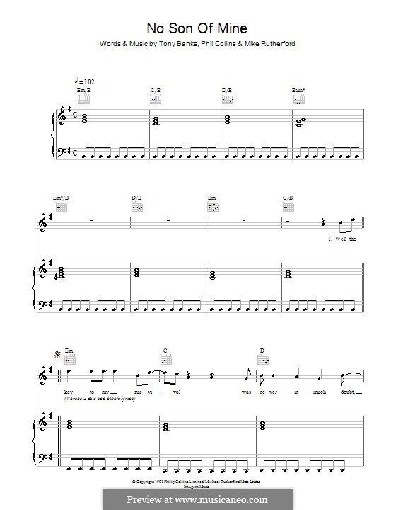 No Son of Mine (Genesis): Para vocais e piano (ou Guitarra) by Tony Banks, Mike Rutherford, Phil Collins