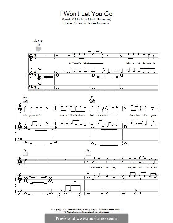 I Won't Let You Go: Para vocais e piano (ou Guitarra) by James Morrison, Martin Brammer, Steve Robson