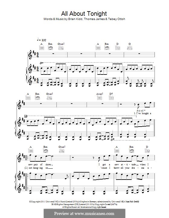 All About Tonight (Pixie Lott): Para vocais e piano (ou Guitarra) by Brian Kidd, Tebey Ottoh, Thomas James