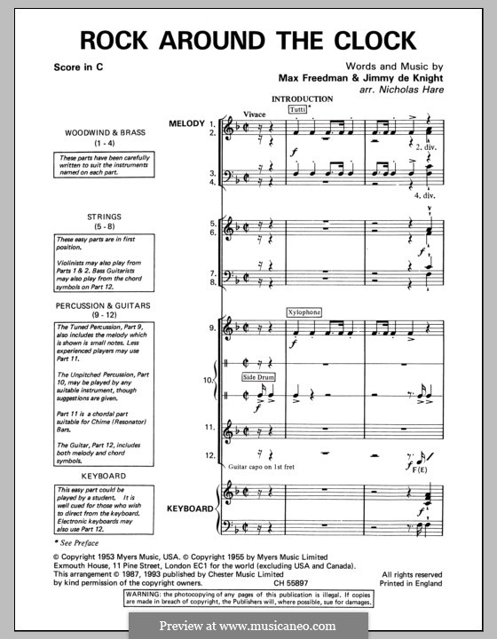 Rock Around the Clock (Bill Haley and His Comets): Pacote de banda da sala de aula by Jimmy DeKnight, Max C. Freedman