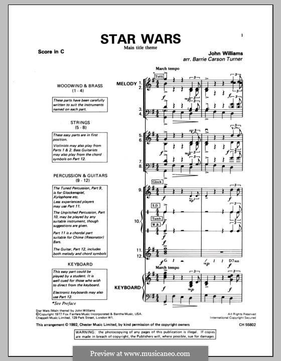 Star Wars (Main Theme): Pacote de banda da sala de aula by John Williams