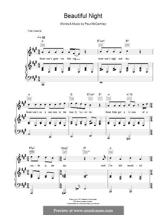 Beautiful Night: Para vocais e piano (ou Guitarra) by Paul McCartney