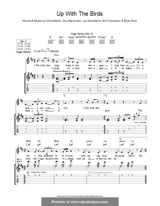 Up with the Birds (Coldplay): Para guitarra com guia by Brian Eno, Chris Martin, Guy Berryman, Jonny Buckland, Will Champion