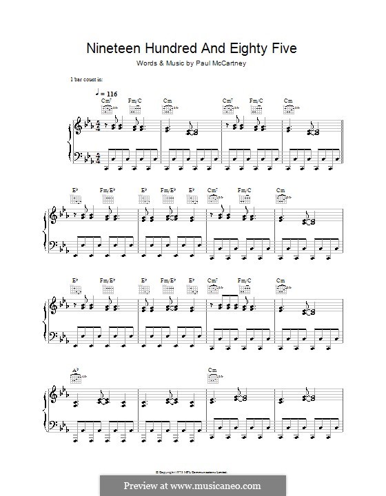 Nineteen Hundred and Eighty Five (Wings): Para vocais e piano (ou Guitarra) by Paul McCartney