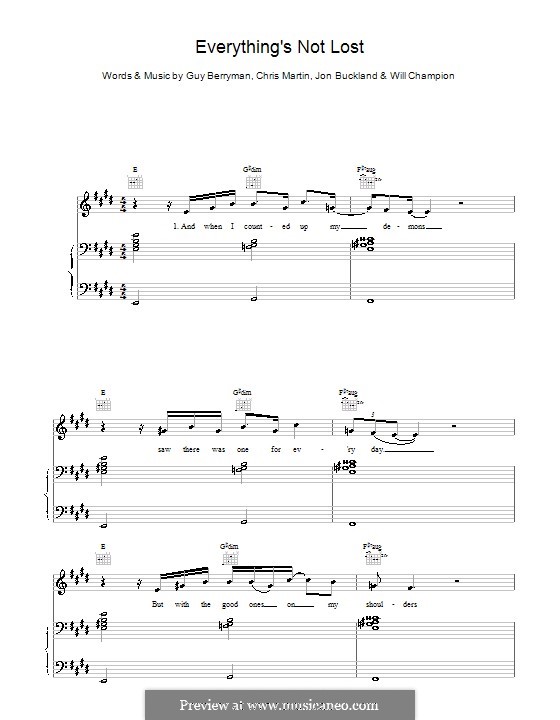 Everything's not Lost (Coldplay): Para vocais e piano (ou Guitarra) by Chris Martin, Guy Berryman, Jonny Buckland, Will Champion