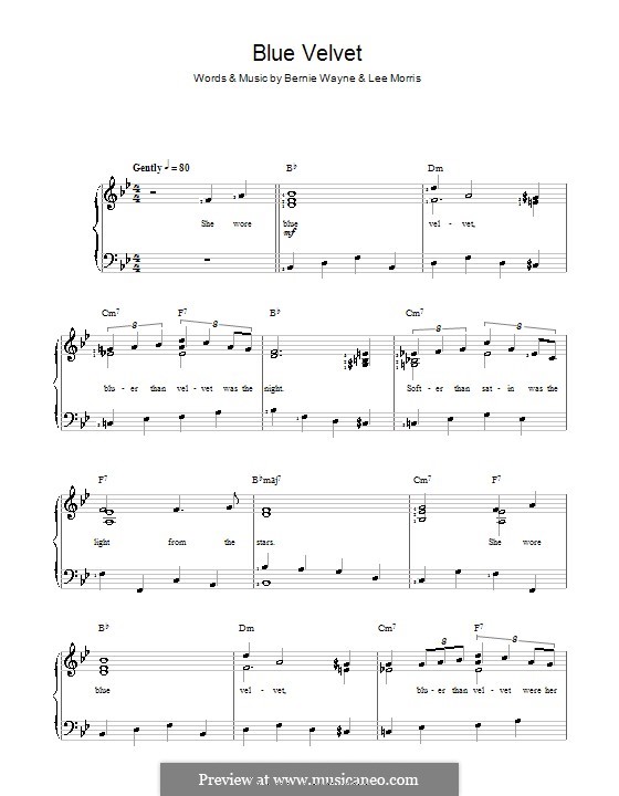 Blue Velvet: For voice and piano (Bobby Vinton) by Bernie Wayne, Lee Morris