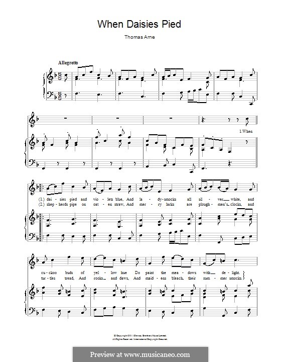 When Daisies Pied: Para vocais e piano by Thomas Augustine Arne