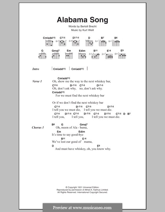 Alabama Song (David Bowie): Letras e Acordes by Kurt Weill