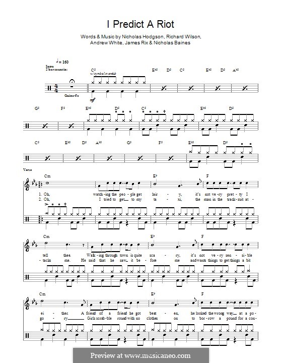 I Predict a Riot (Kaiser Chiefs): para bateria by Andrew White, James Rix, Nicholas Baines, Nicholas Hodgson, Charles Wilson