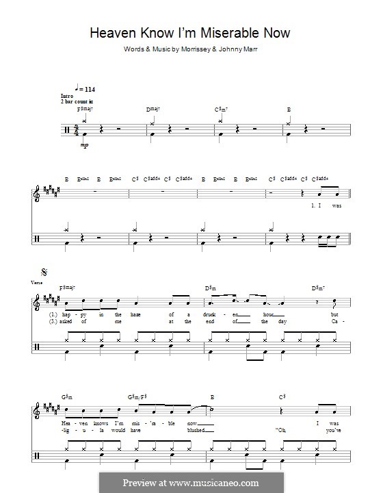 Heaven Knows I'm Miserable Now (The Smiths): para bateria by Morrissey, Johnny Marr