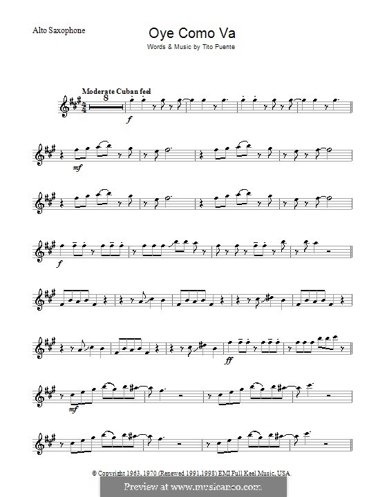 Oye Como Va (Santana): para Saxofone Alto by Tito Puente