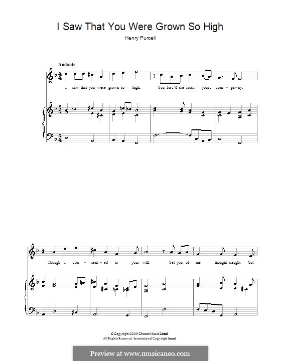 I Saw that You Were Grown so High, Z.387: I Saw that You Were Grown so High by Henry Purcell