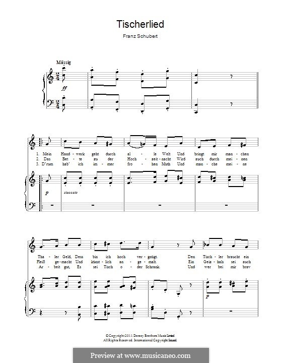 Tischlerlied (Carpenter's Song), D.274: Para vocais e piano by Franz Schubert