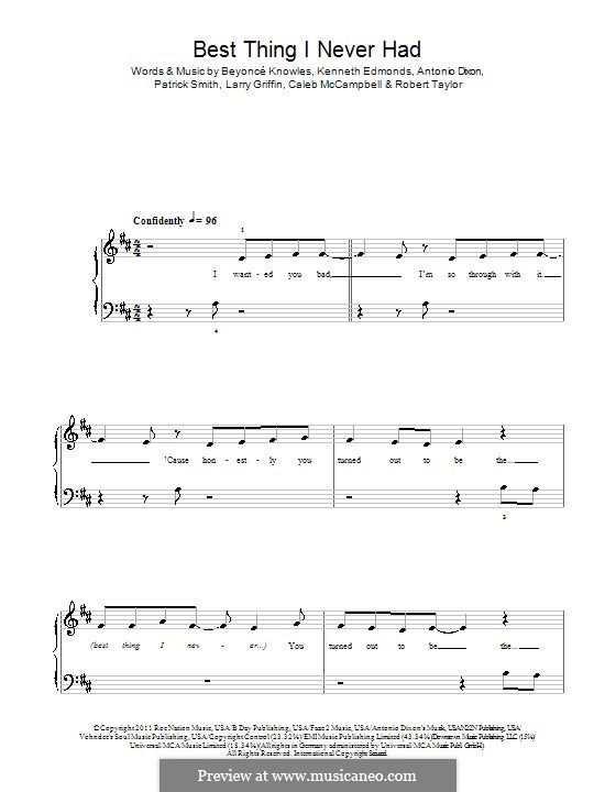 Best Thing I Never Had (Beyonce): Facil para o piano by Antonio Dixon, Caleb McCampbell, Kenneth 'Babyface' Edmonds, Larry Griffin, J. Que, Robert Shea Taylor