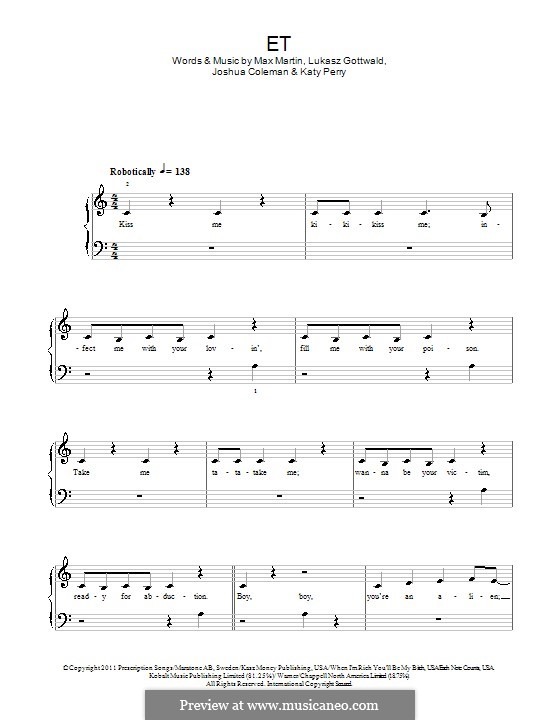 E.T. (Katy Perry): Para Piano by Joshua Coleman, Lukas Gottwald, Max Martin